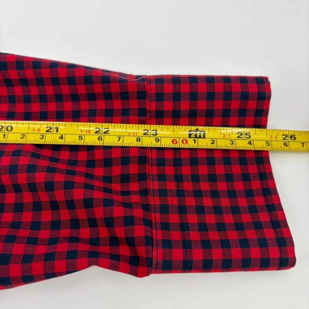 Banana Republic Mens Button Down Shirt Large Red Navy‎ Gingham Slim Flex Fit L